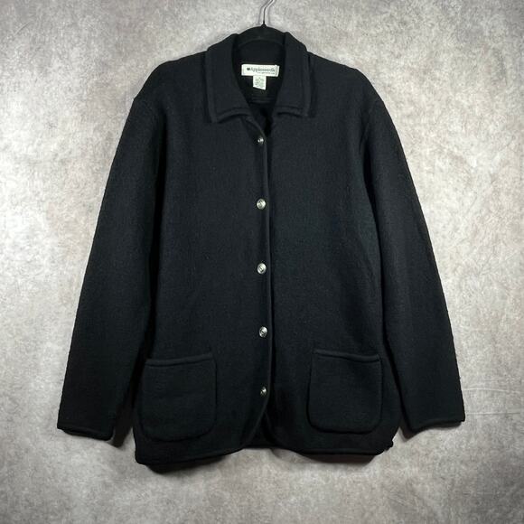 Appleseeds Cardigan Sweater Womens Large Black Wool Knit Button Front Pockets‎ - Picture 1 of 10